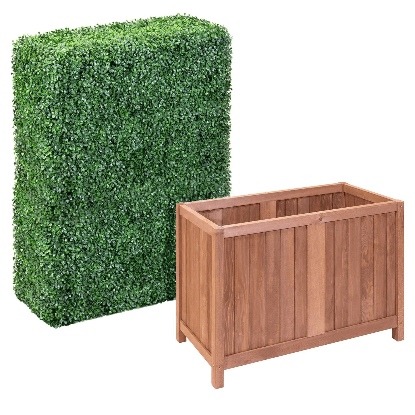 6ft Faux Boxwood Hedge with Wood Planter Box